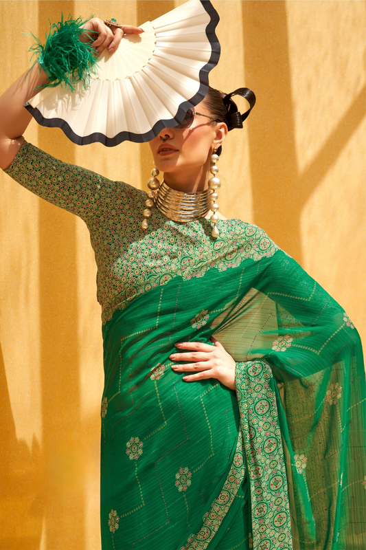 Daani Georgette Saree with Foil Print and Aqua Finish