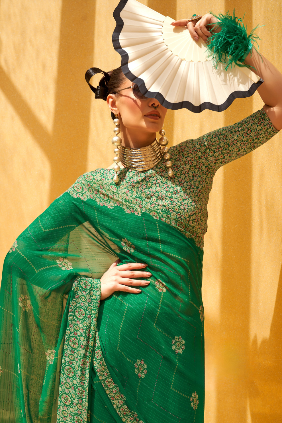 Daani Georgette Saree with Foil Print and Aqua Finish