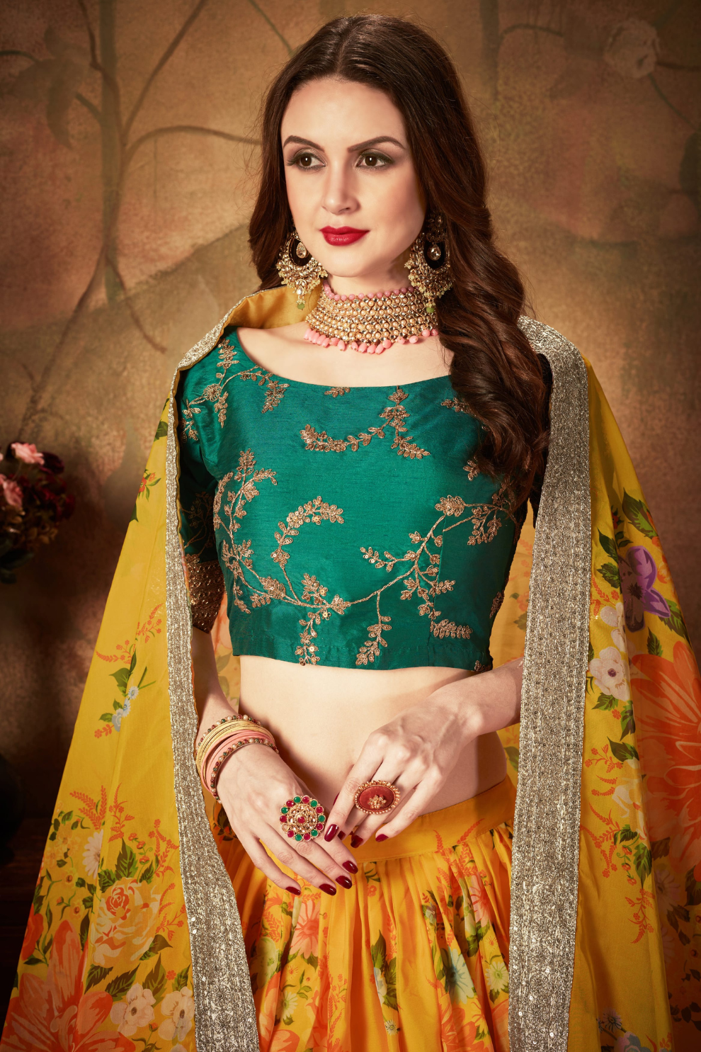 Breath-taking Floral Printed Organza Lehenga for Bridal Wear