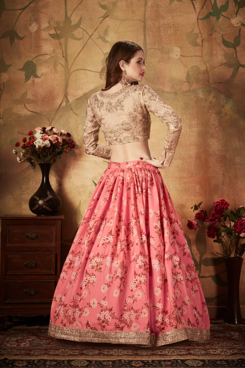 Breath-taking Floral Printed Organza Lehenga for Bridal Wear