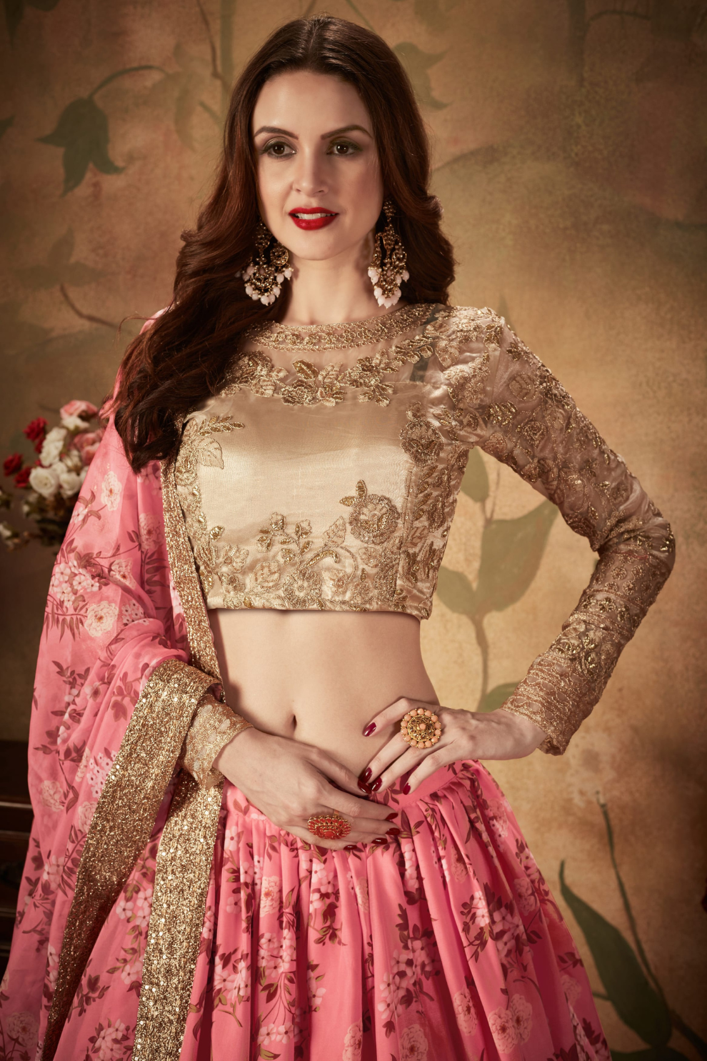 Breath-taking Floral Printed Organza Lehenga for Bridal Wear