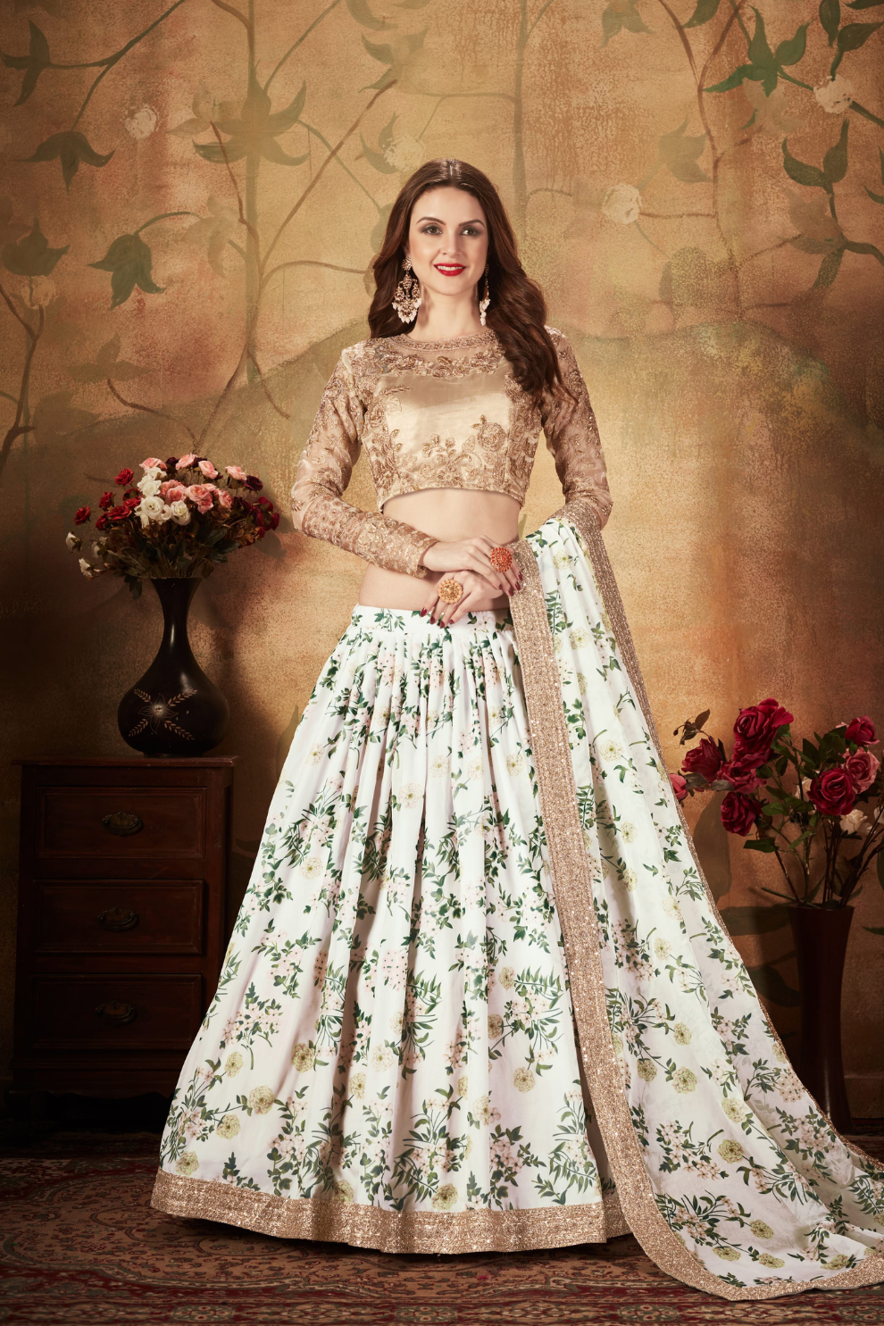 Breath-taking Floral Printed Organza Lehenga for Bridal Wear