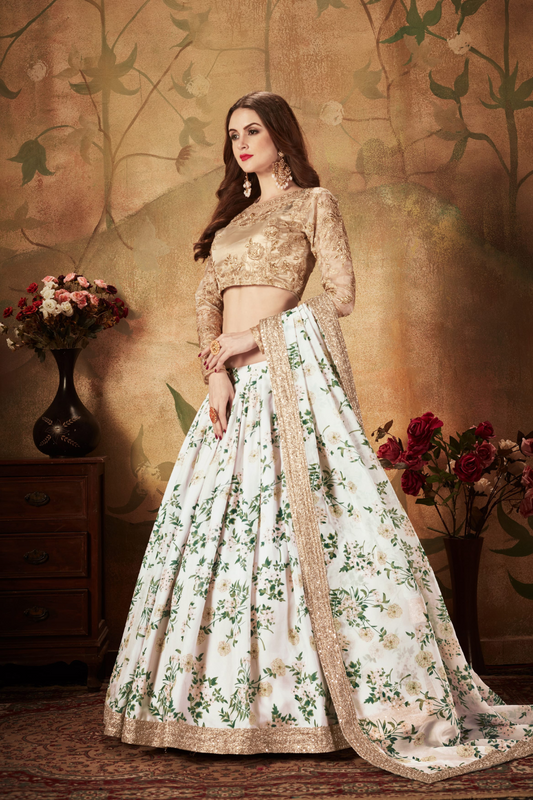 Breath-taking Floral Printed Organza Lehenga for Bridal Wear