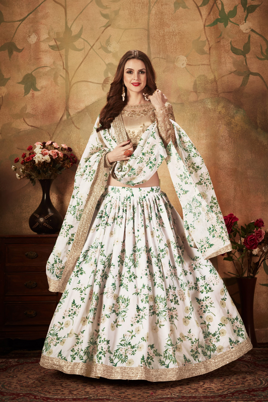 Breath-taking Floral Printed Organza Lehenga for Bridal Wear