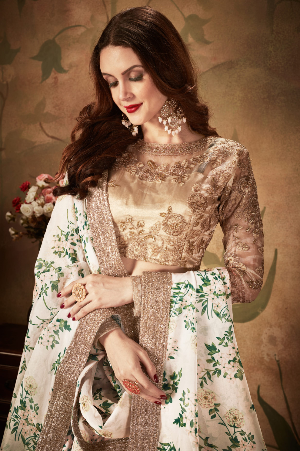 Breath-taking Floral Printed Organza Lehenga for Bridal Wear