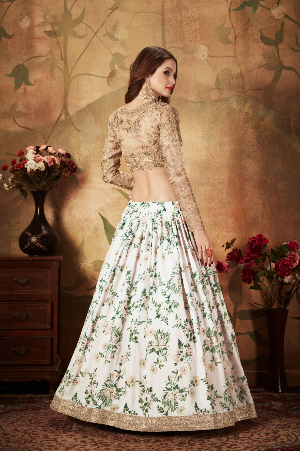 Breath-taking Floral Printed Organza Lehenga for Bridal Wear