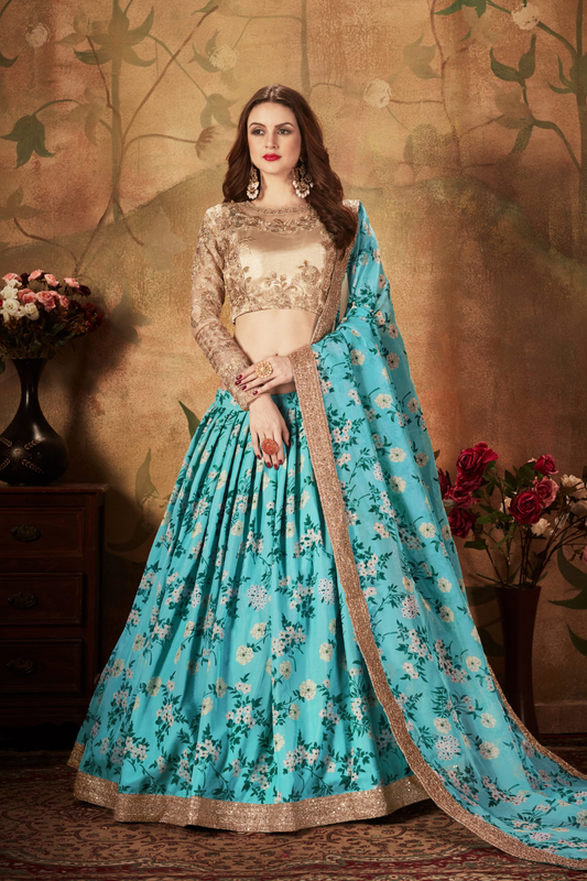 Breath-taking Floral Printed Organza Lehenga for Bridal Wear