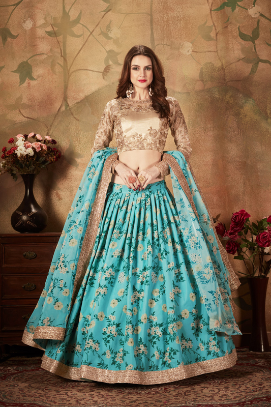 Breath-taking Floral Printed Organza Lehenga for Bridal Wear