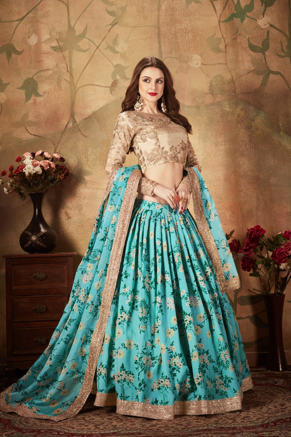 Breath-taking Floral Printed Organza Lehenga for Bridal Wear