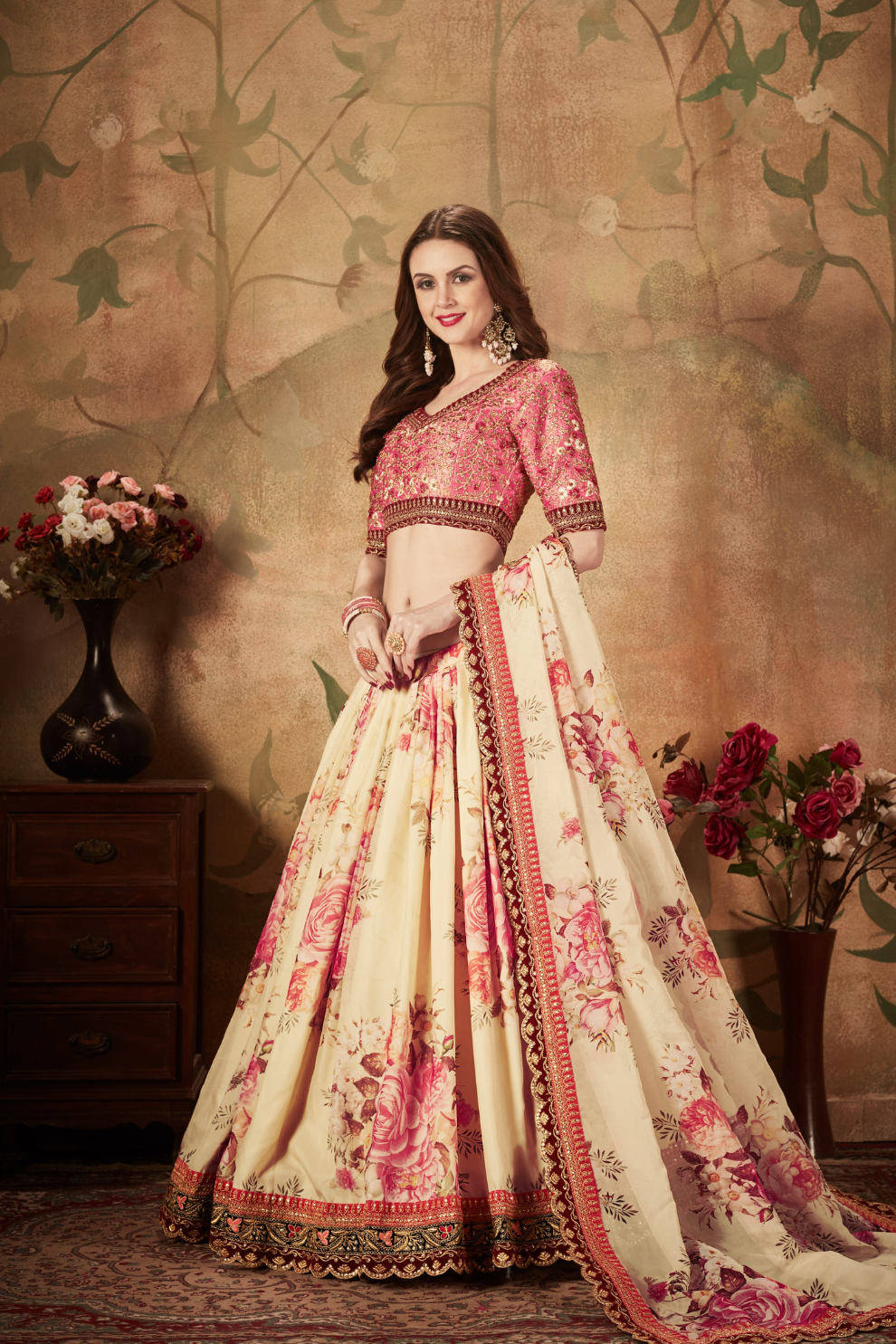 Breath-taking Floral Printed Organza Lehenga for Bridal Wear