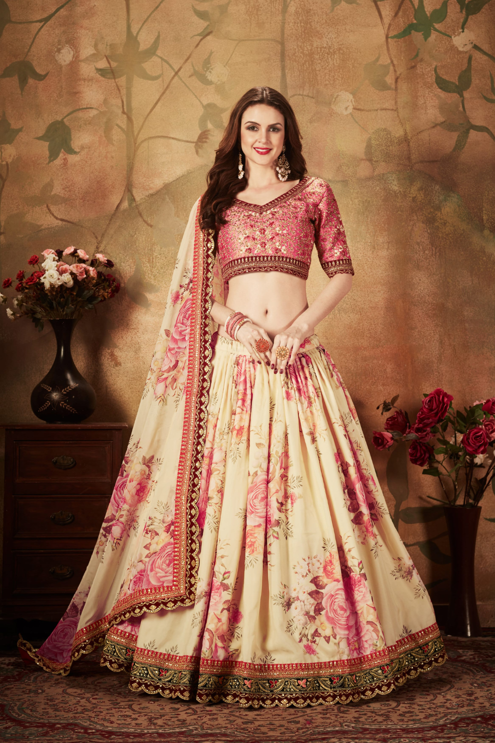Breath-taking Floral Printed Organza Lehenga for Bridal Wear