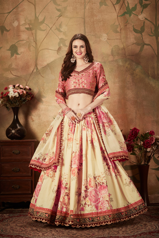 Breath-taking Floral Printed Organza Lehenga for Bridal Wear