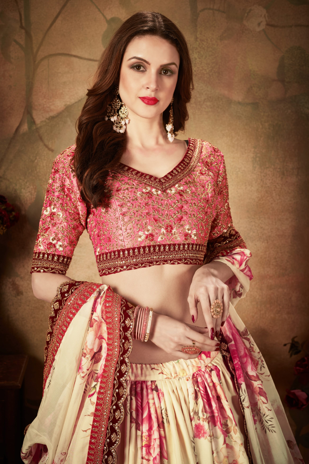 Breath-taking Floral Printed Organza Lehenga for Bridal Wear