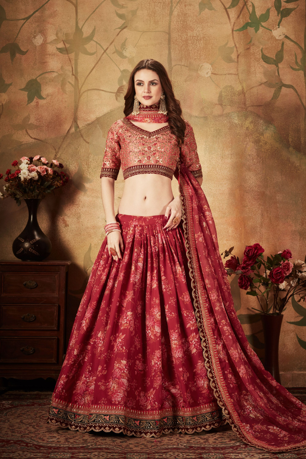 Breath-taking Floral Printed Organza Lehenga for Bridal Wear