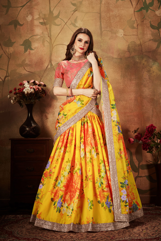 Breath-taking Floral Printed Organza Lehenga for Bridal Wear
