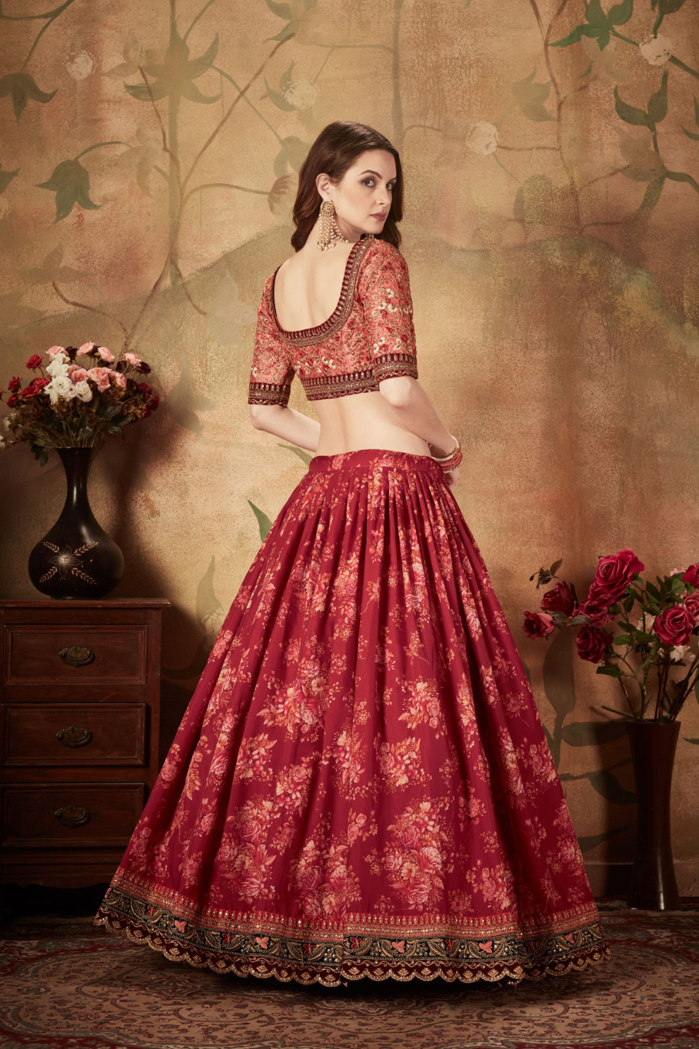 Breath-taking Floral Printed Organza Lehenga for Bridal Wear