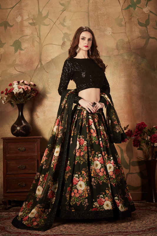 Breath-taking Floral Printed Organza Lehenga for Bridal Wear