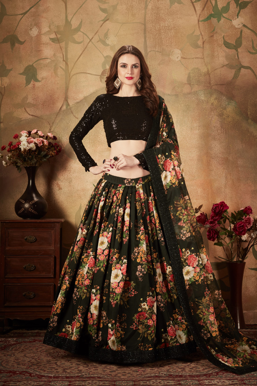 Breath-taking Floral Printed Organza Lehenga for Bridal Wear