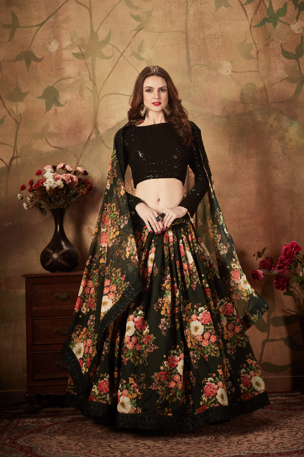 Breath-taking Floral Printed Organza Lehenga for Bridal Wear
