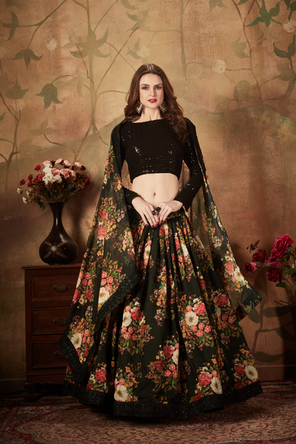 Breath-taking Floral Printed Organza Lehenga for Bridal Wear