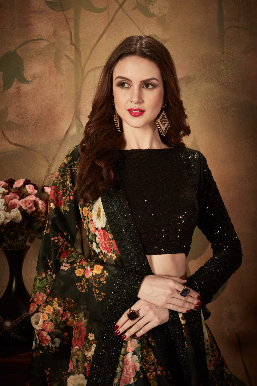 Breath-taking Floral Printed Organza Lehenga for Bridal Wear