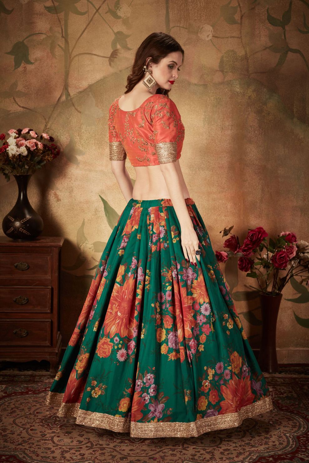 Breath-taking Floral Printed Organza Lehenga for Bridal Wear