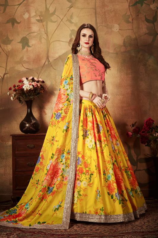 Breath-taking Floral Printed Organza Lehenga for Bridal Wear