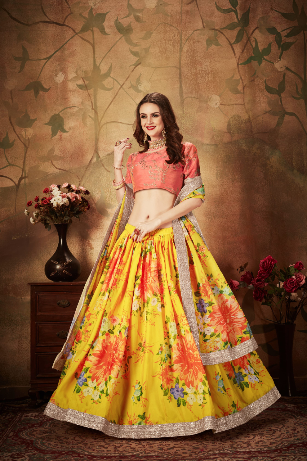 Breath-taking Floral Printed Organza Lehenga for Bridal Wear