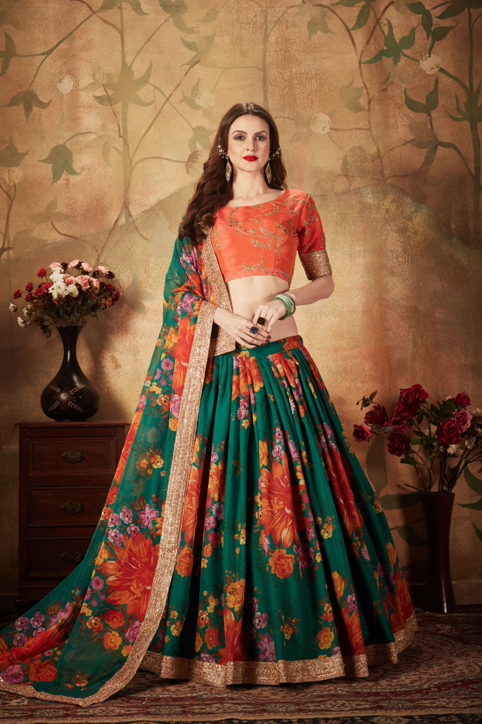 Breath-taking Floral Printed Organza Lehenga for Bridal Wear