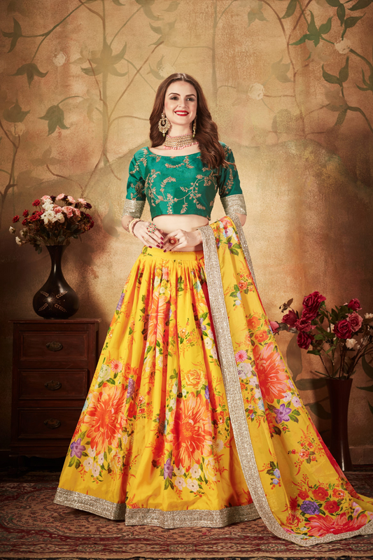 Breath-taking Floral Printed Organza Lehenga for Bridal Wear