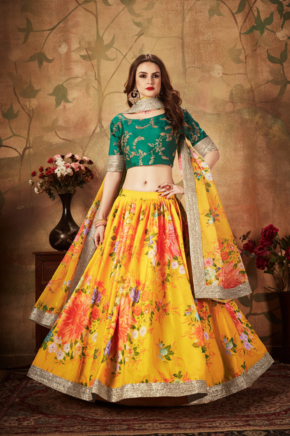 Breath-taking Floral Printed Organza Lehenga for Bridal Wear