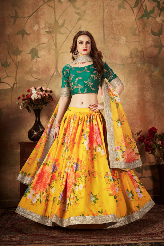 Breath-taking Floral Printed Organza Lehenga for Bridal Wear