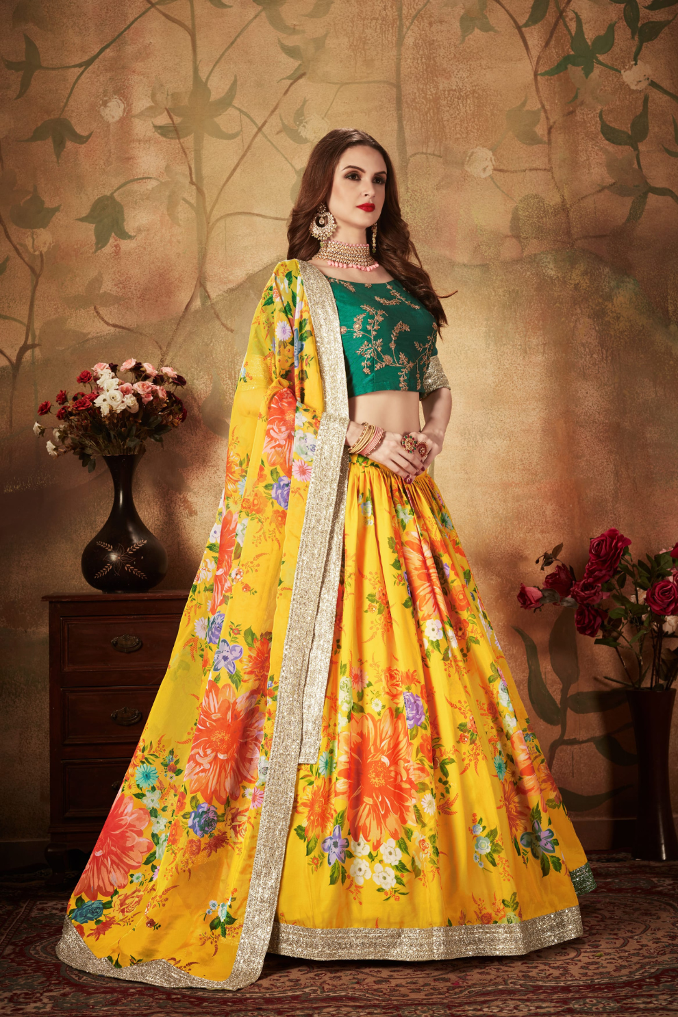 Breath-taking Floral Printed Organza Lehenga for Bridal Wear