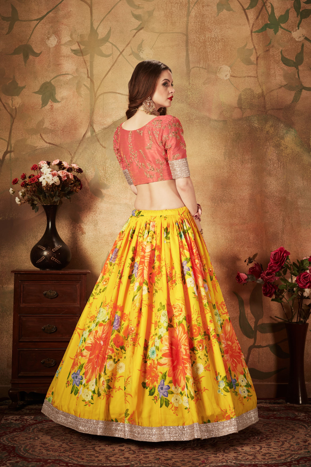 Breath-taking Floral Printed Organza Lehenga for Bridal Wear