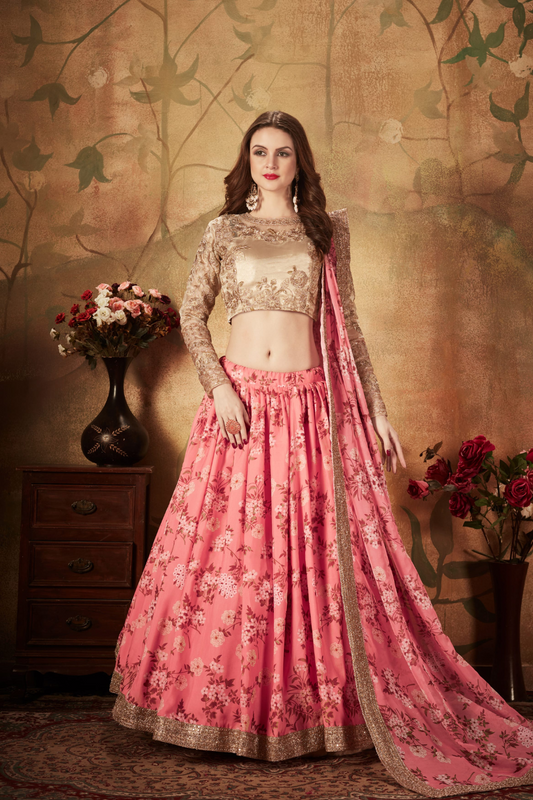 Breath-taking Floral Printed Organza Lehenga for Bridal Wear
