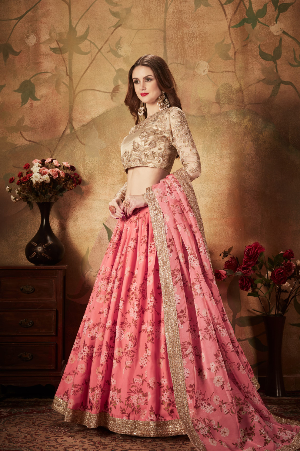 Breath-taking Floral Printed Organza Lehenga for Bridal Wear