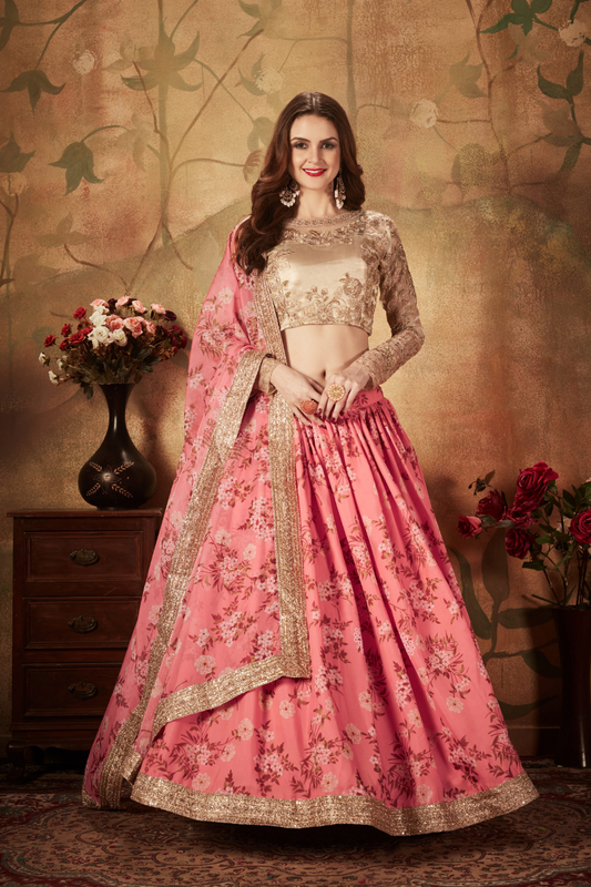 Breath-taking Floral Printed Organza Lehenga for Bridal Wear