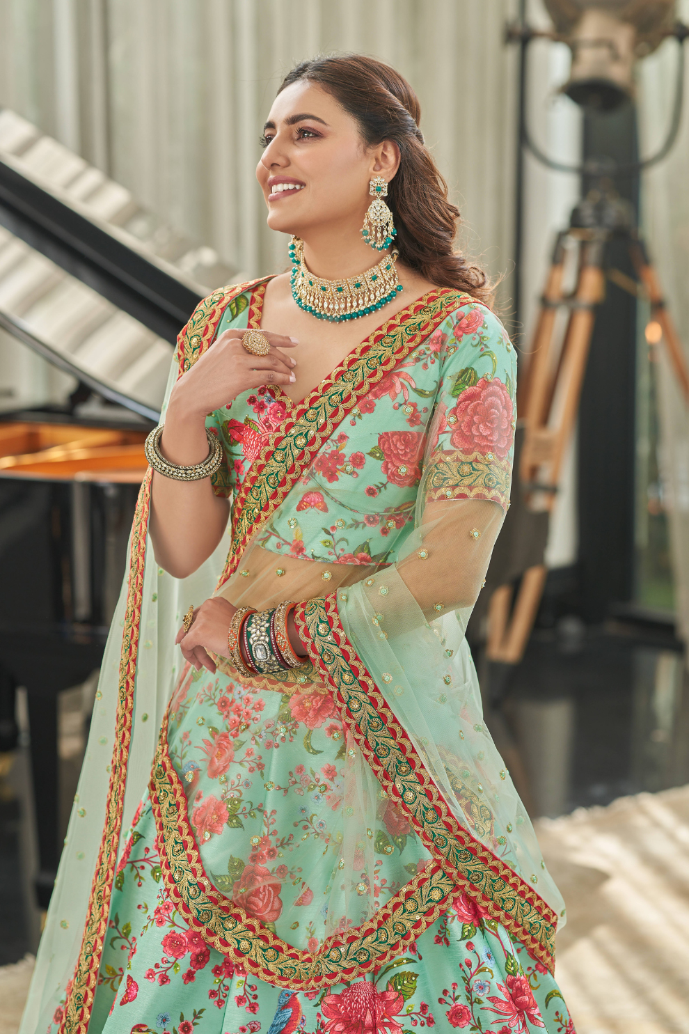 Digital Printed Lehenga with Dori, Sequins & Stone Embellishments