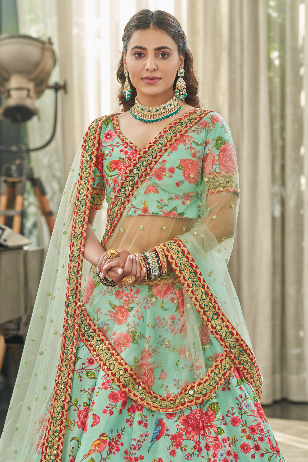 Digital Printed Lehenga with Dori, Sequins & Stone Embellishments