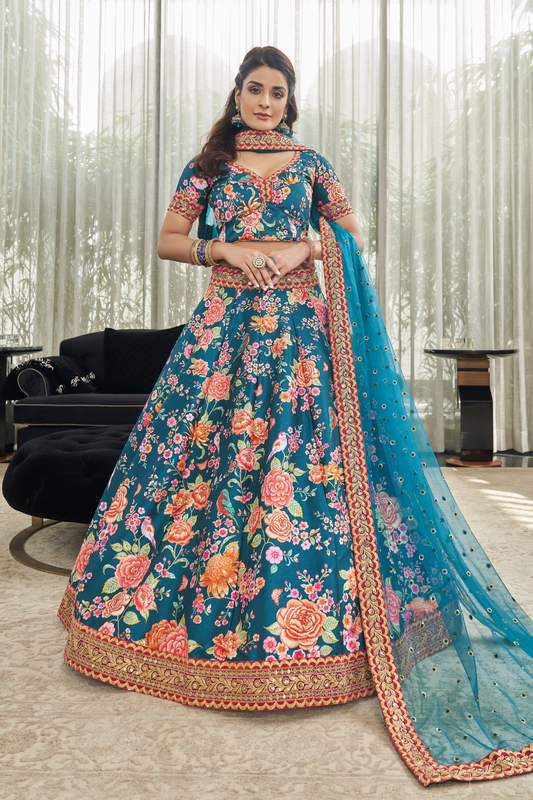 Digital Printed Lehenga with Dori, Sequins & Stone Embellishments