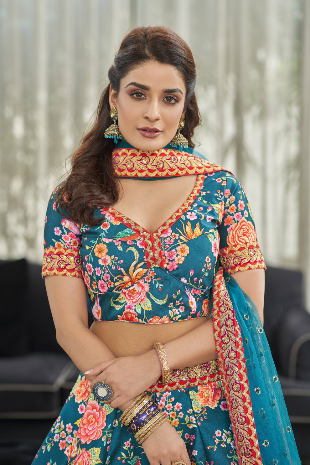 Digital Printed Lehenga with Dori, Sequins & Stone Embellishments