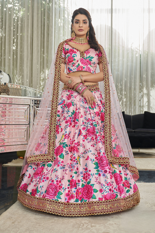 Digital Printed Lehenga with Dori, Sequins & Stone Embellishments