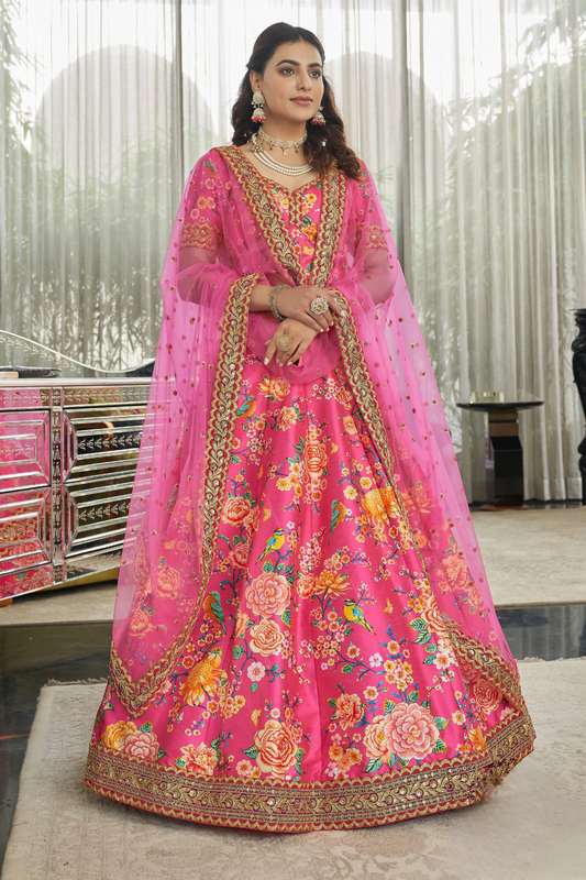 Digital Printed Lehenga with Dori, Sequins & Stone Embellishments
