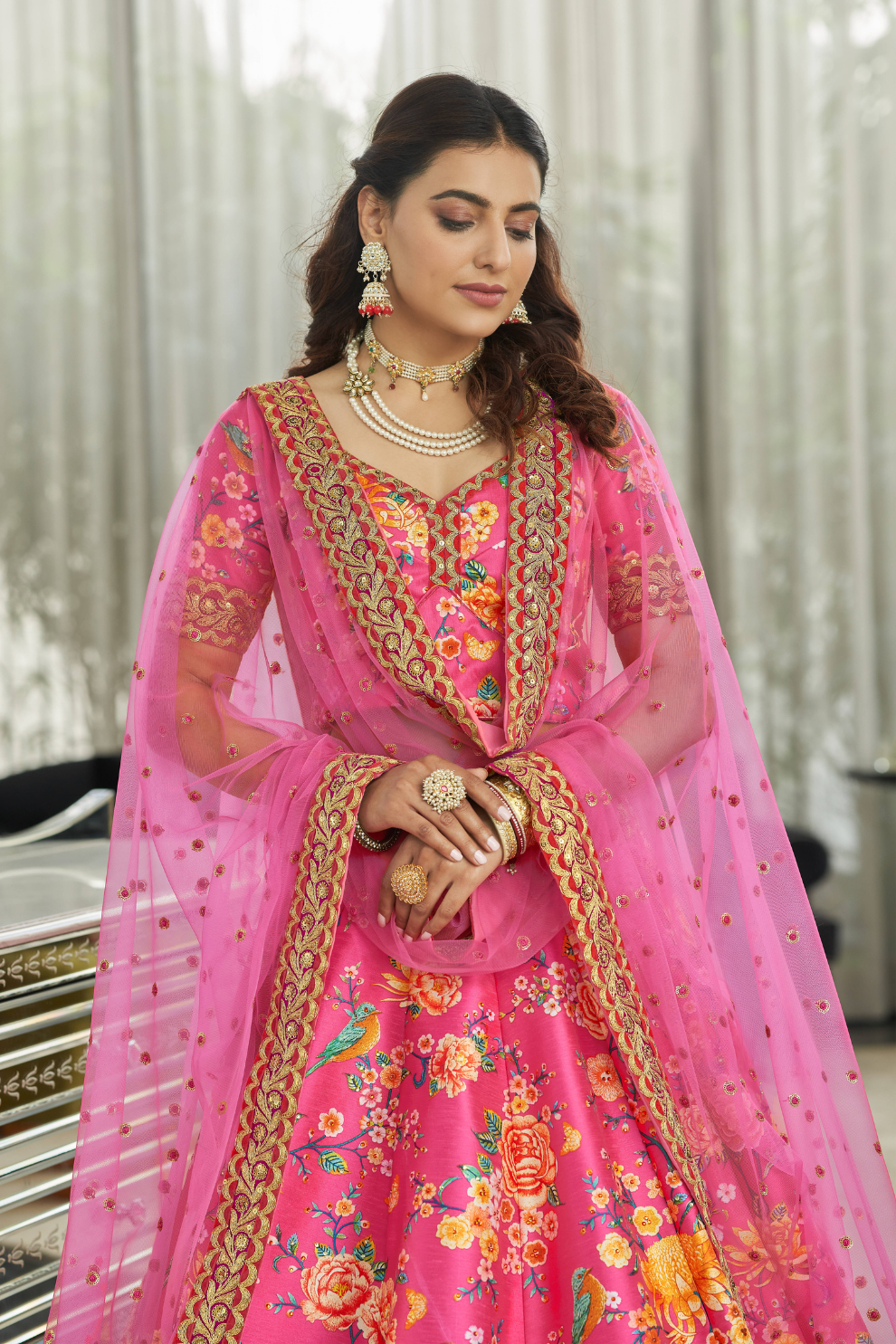 Digital Printed Lehenga with Dori, Sequins & Stone Embellishments