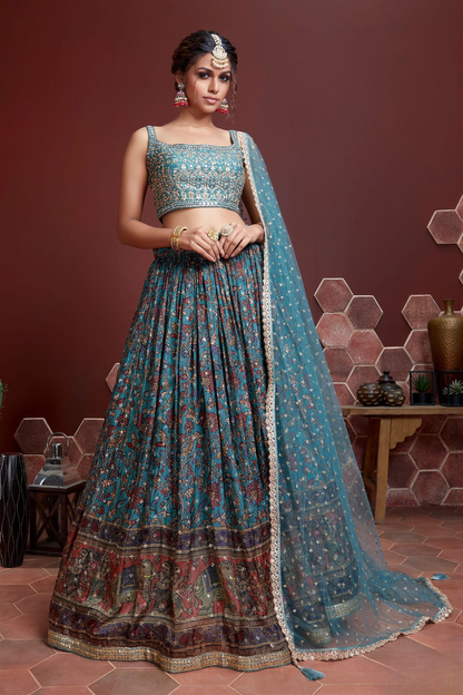 Chiffon Lehenga Choli with Embroidery and Sparkling Embellishments