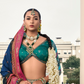 Lehenga Choli de seda de diseñador en color azul turquesa, lista para usar, con brillo y detalles de espejo