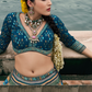 Lehenga Choli de seda de diseñador en color azul turquesa, lista para usar, con brillo y detalles de espejo