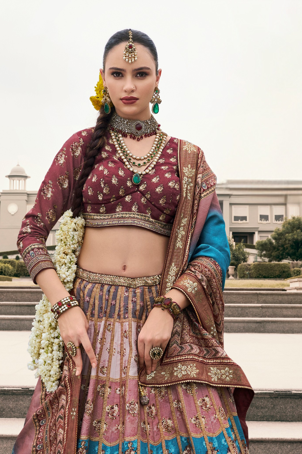 Lehenga Choli de seda de diseñador en color azul turquesa, lista para usar, con brillo y detalles de espejo