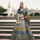 Lehenga Choli de seda de diseñador en color azul turquesa, lista para usar, con brillo y detalles de espejo