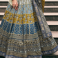 Lehenga Choli de seda de diseñador en color azul turquesa, lista para usar, con brillo y detalles de espejo